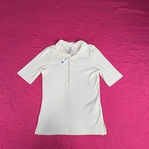SPANX Ivory Ribbed Button-Up Top